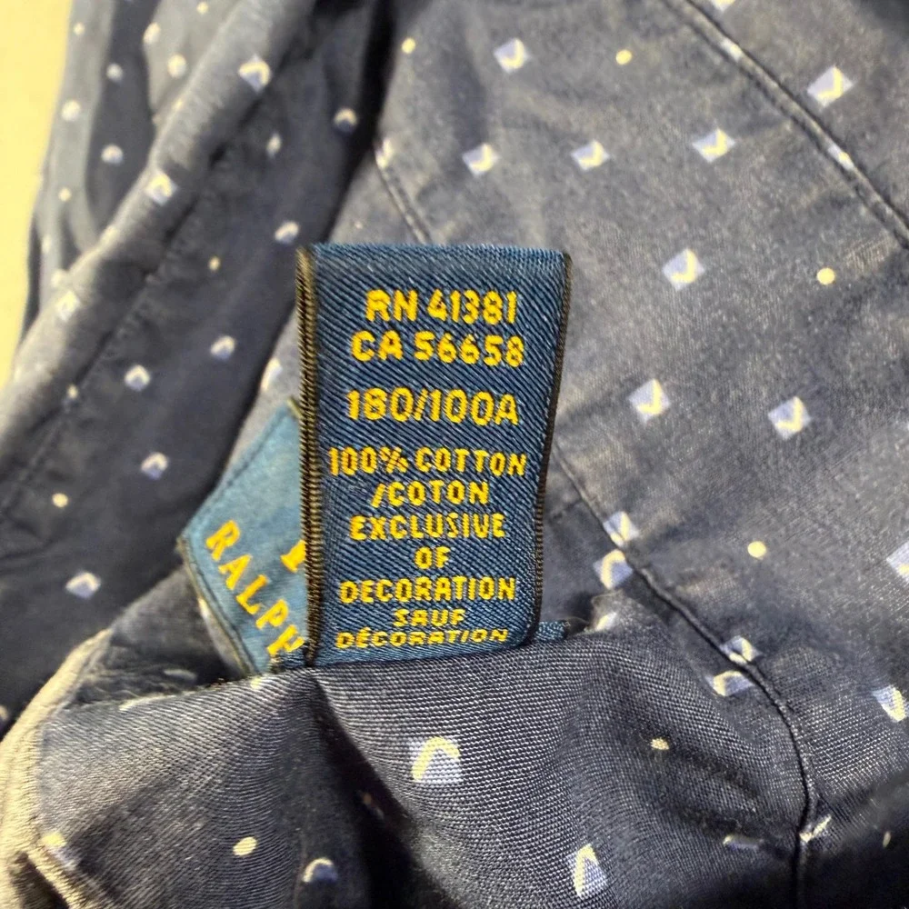 Polo Ralph Lauren Mens Navy Blue Geometric Print Cotton Button Down Shirt L